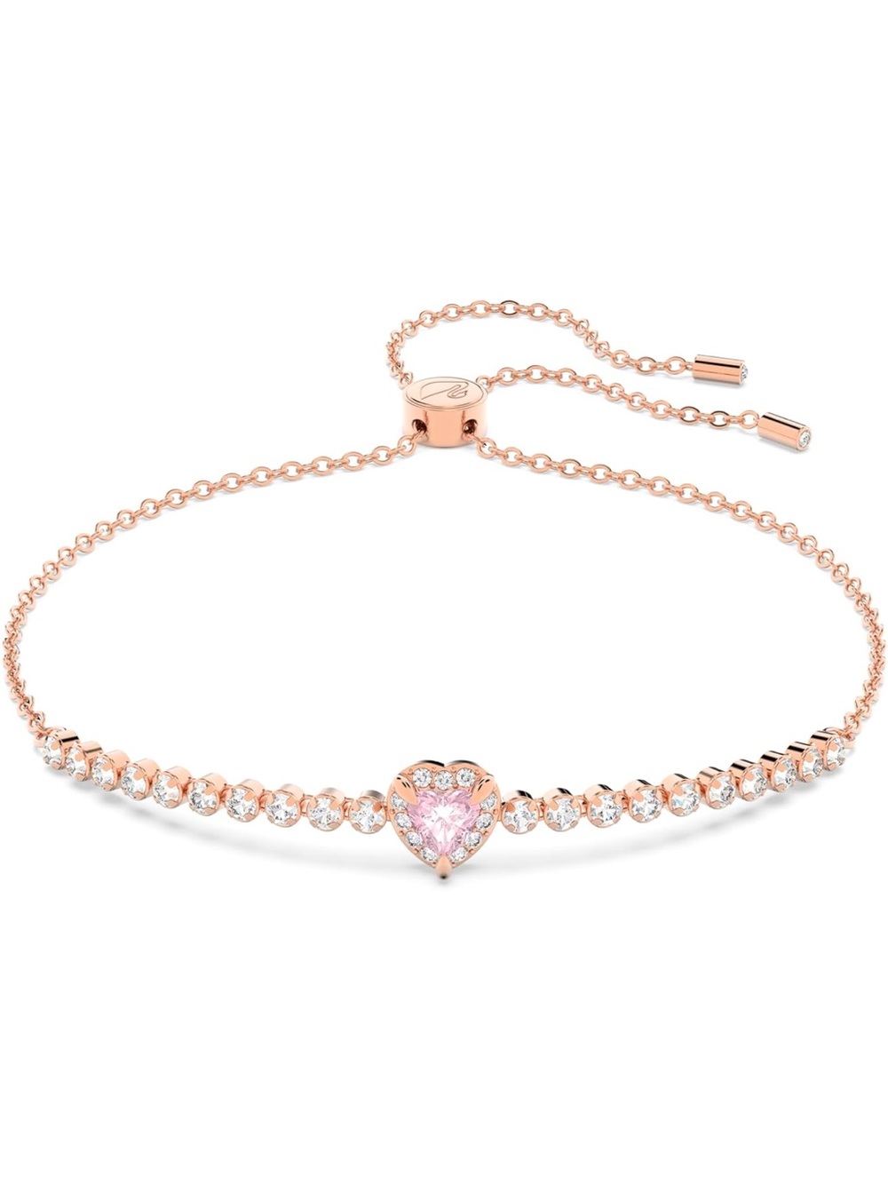 New Swarovski Rose Gold One Heart Bracelet with Pink Center and Clear Crystals
